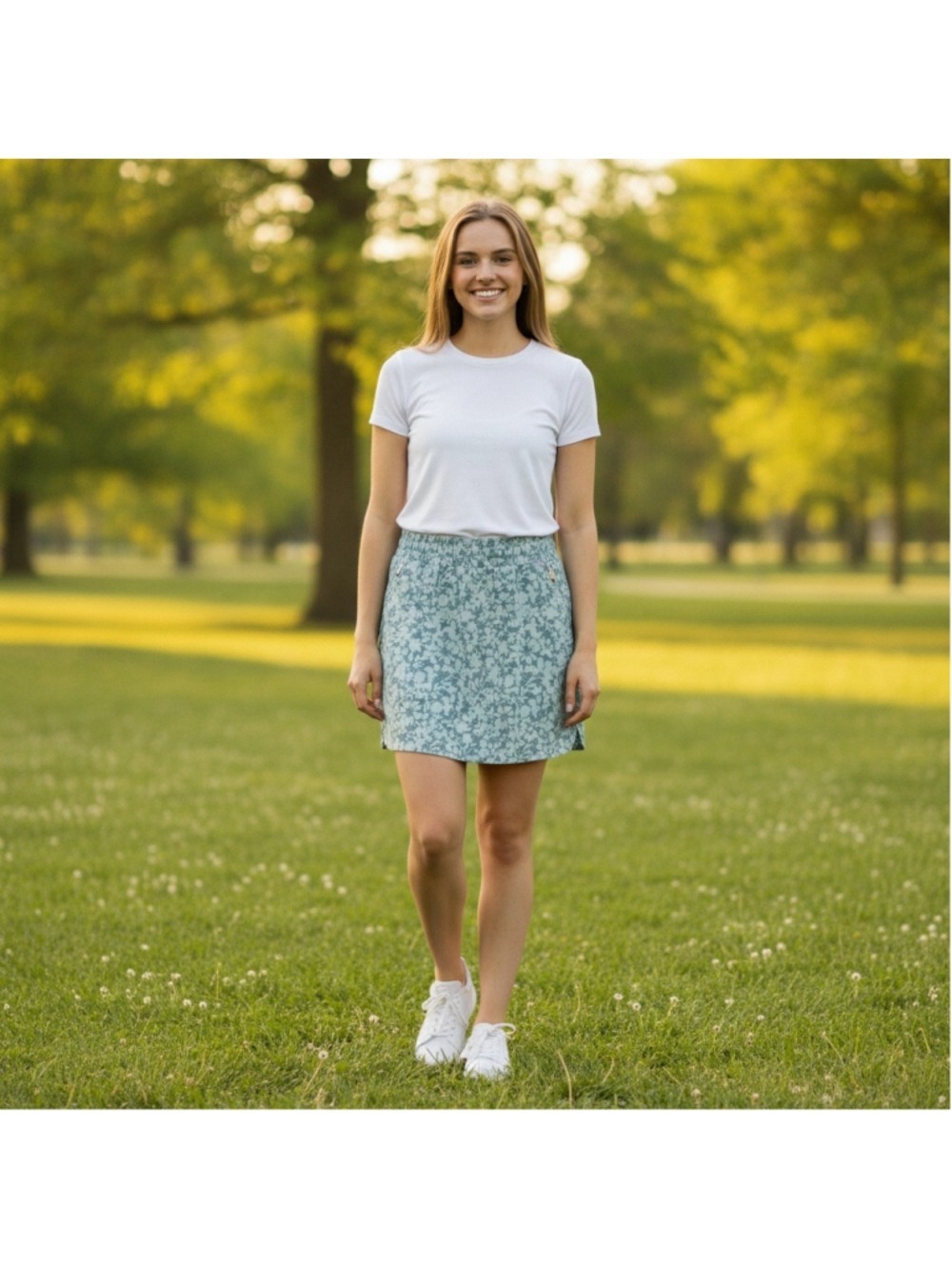 Penningtons Active Zone Activewear Floral Print Elastic Waist Skort - Sage Green